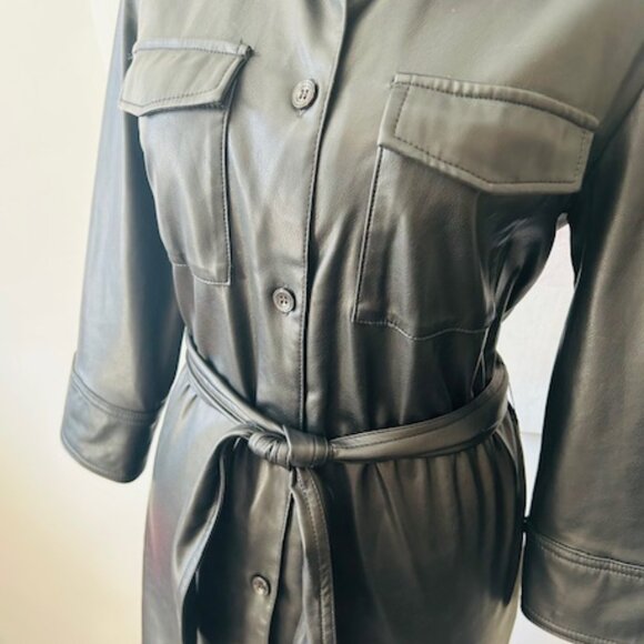 Calvin Klein Black Belted Leather Dress - Picture 3 of 11